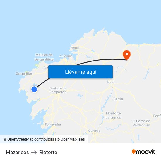 Mazaricos to Riotorto map