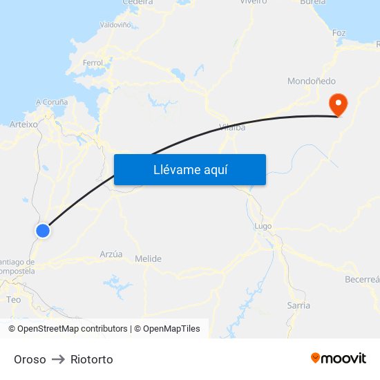 Oroso to Riotorto map
