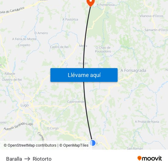 Baralla to Riotorto map