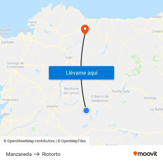 Manzaneda to Riotorto map