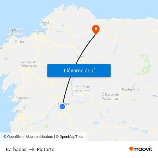 Barbadás to Riotorto map