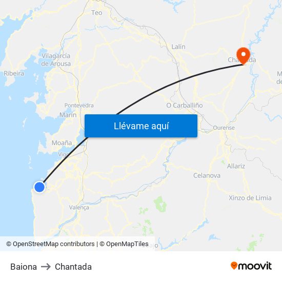 Baiona to Chantada map