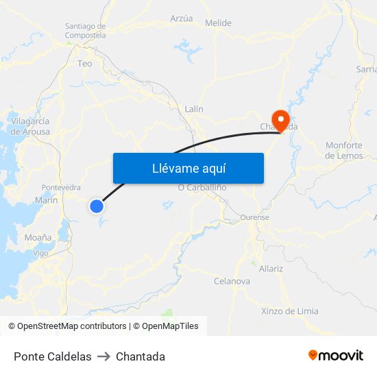 Ponte Caldelas to Chantada map