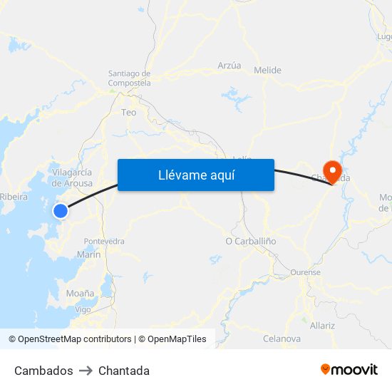 Cambados to Chantada map