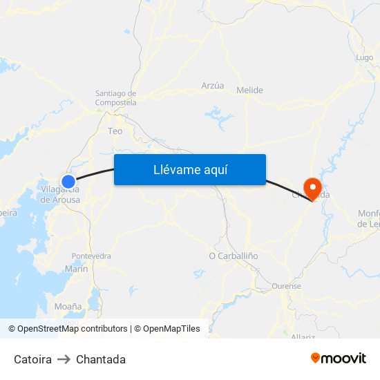 Catoira to Chantada map
