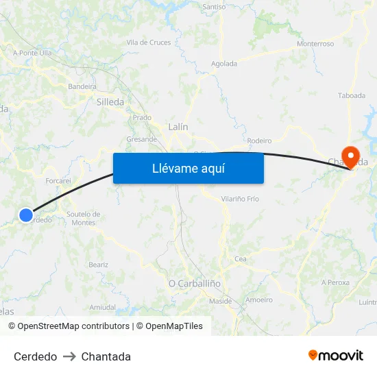 Cerdedo to Chantada map