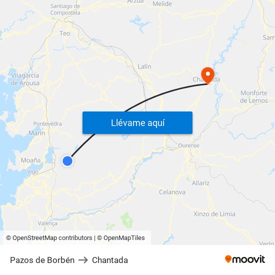 Pazos de Borbén to Chantada map