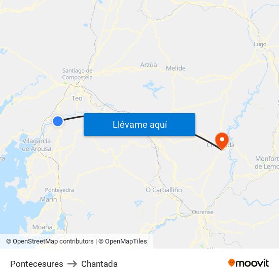 Pontecesures to Chantada map