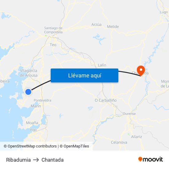 Ribadumia to Chantada map