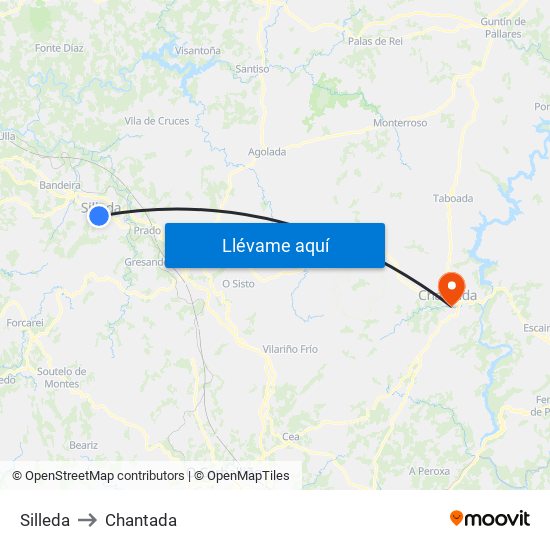 Silleda to Chantada map