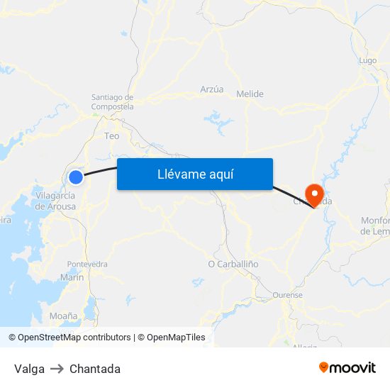 Valga to Chantada map