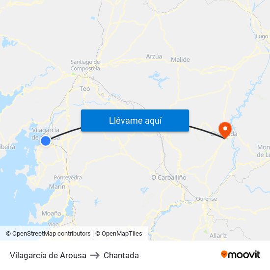 Vilagarcía de Arousa to Chantada map