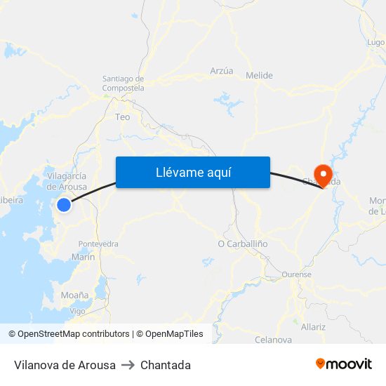 Vilanova de Arousa to Chantada map