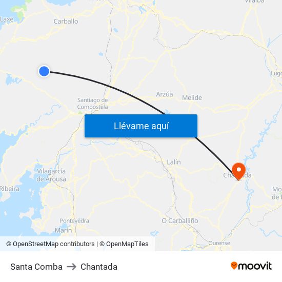 Santa Comba to Chantada map