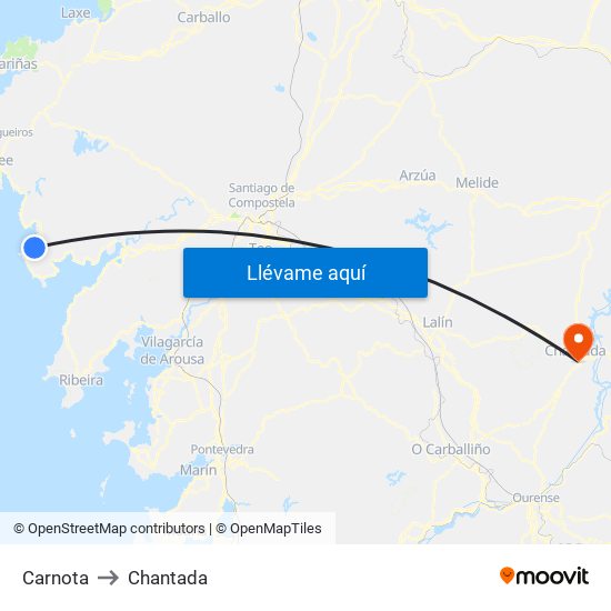 Carnota to Chantada map