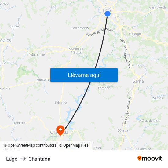 Lugo to Chantada map