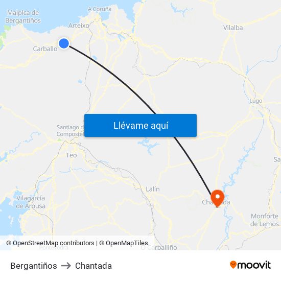 Bergantiños to Chantada map