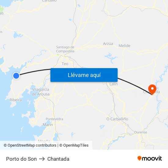 Porto do Son to Chantada map