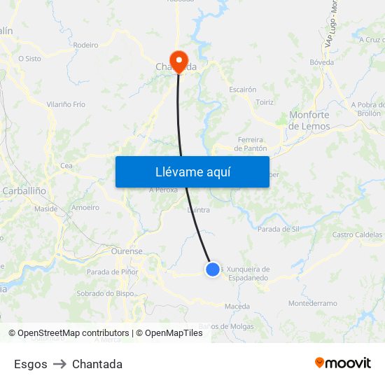 Esgos to Chantada map