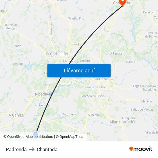 Padrenda to Chantada map