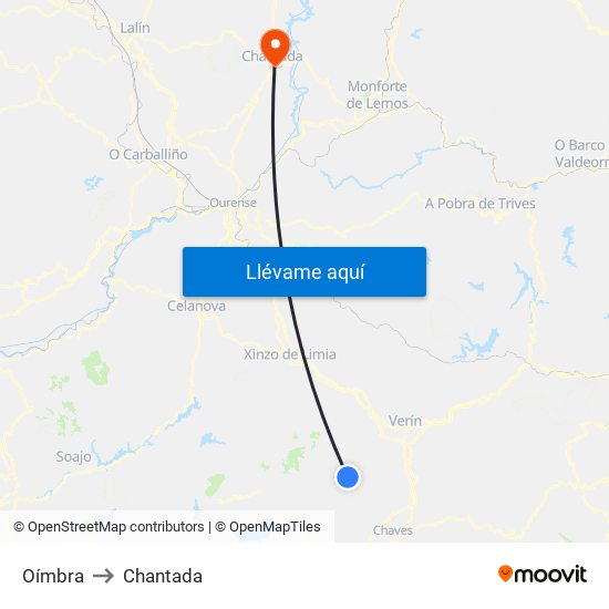 Oímbra to Chantada map