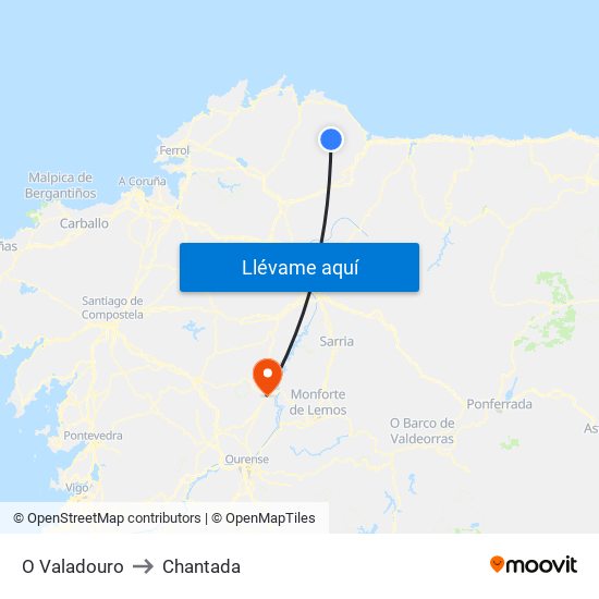 O Valadouro to Chantada map