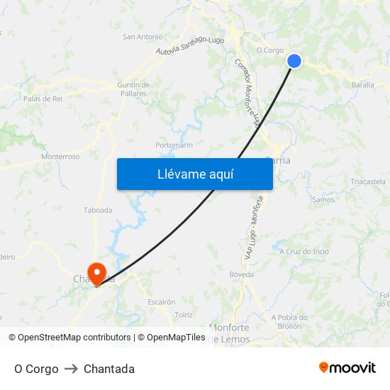 O Corgo to Chantada map