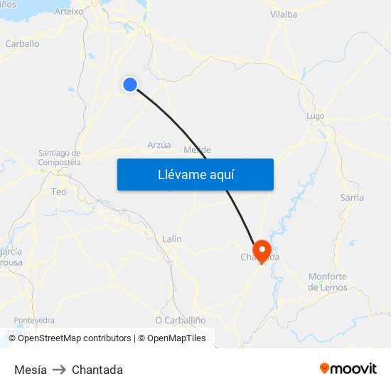 Mesía to Chantada map