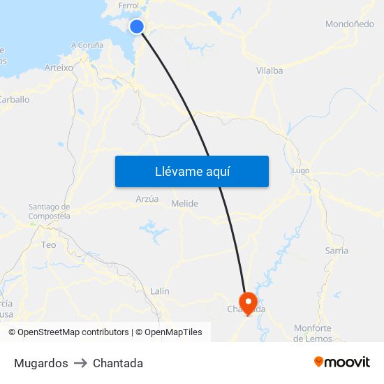 Mugardos to Chantada map