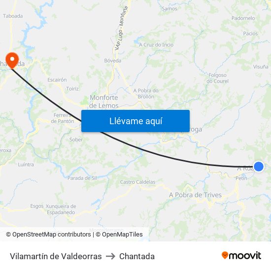 Vilamartín de Valdeorras to Chantada map