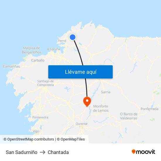 San Sadurniño to Chantada map