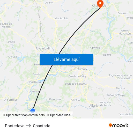 Pontedeva to Chantada map