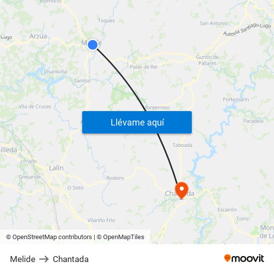 Melide to Chantada map