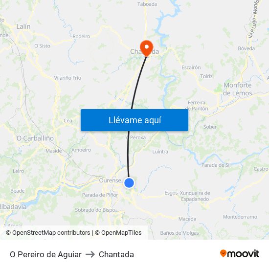 O Pereiro de Aguiar to Chantada map