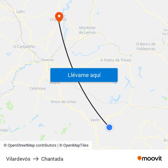 Vilardevós to Chantada map