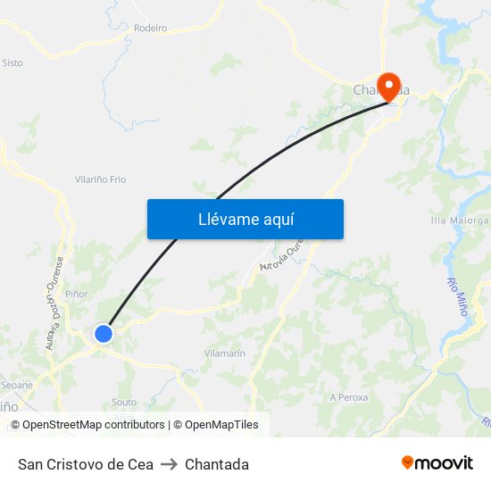 San Cristovo de Cea to Chantada map