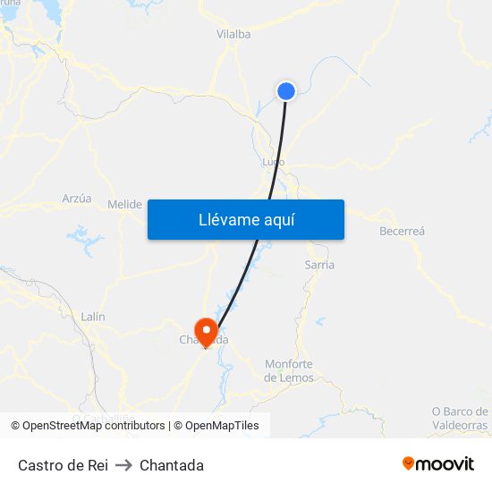 Castro de Rei to Chantada map