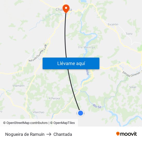 Nogueira de Ramuín to Chantada map