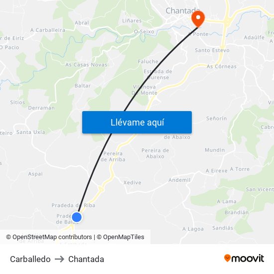 Carballedo to Chantada map