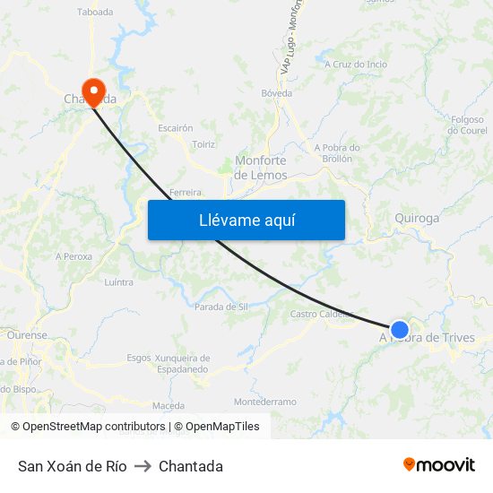 San Xoán de Río to Chantada map