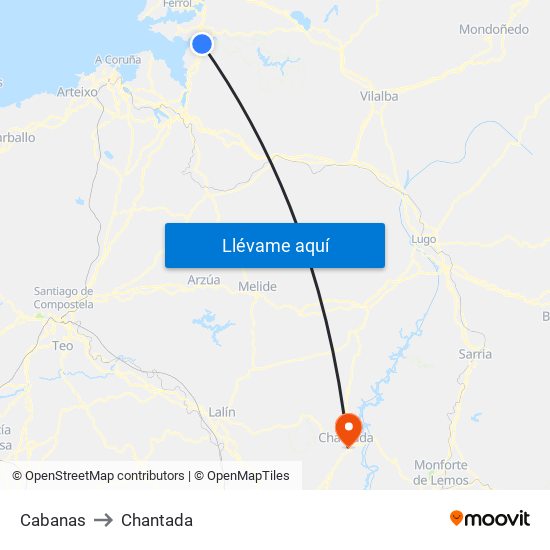 Cabanas to Chantada map