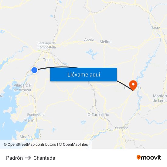 Padrón to Chantada map