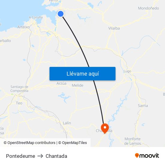 Pontedeume to Chantada map