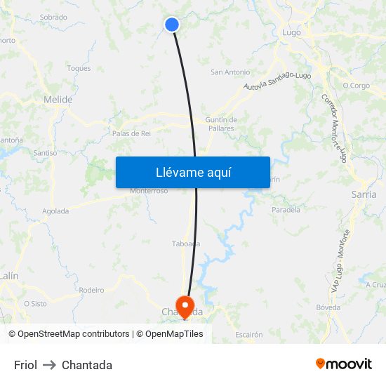 Friol to Chantada map