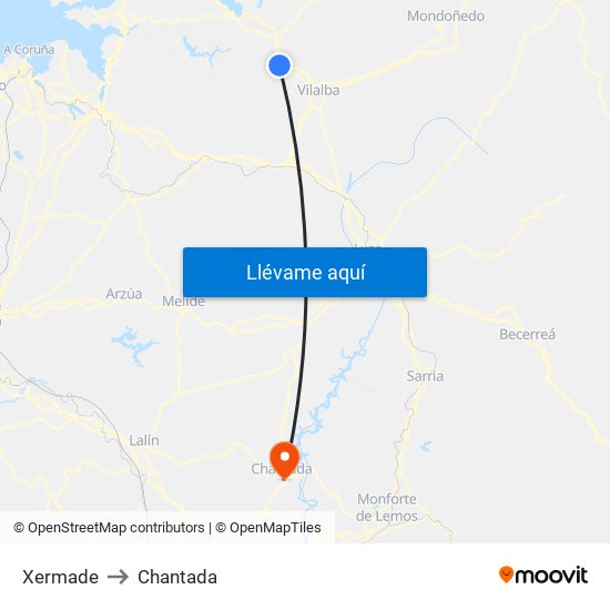 Xermade to Chantada map