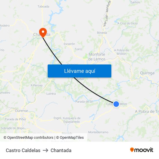Castro Caldelas to Chantada map