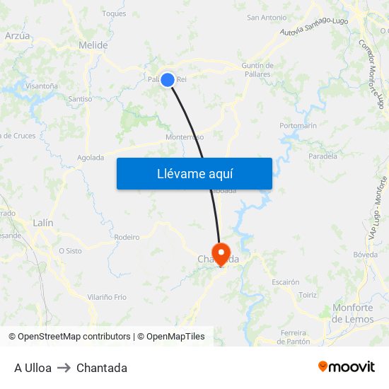 A Ulloa to Chantada map