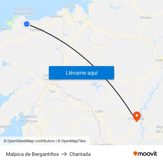 Malpica de Bergantiños to Chantada map