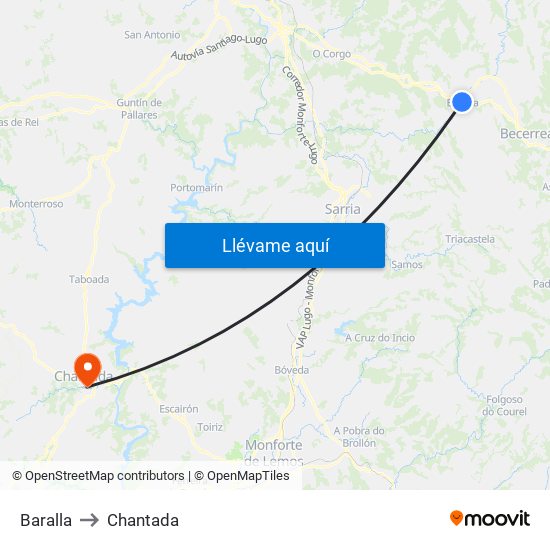 Baralla to Chantada map