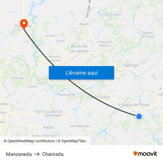 Manzaneda to Chantada map